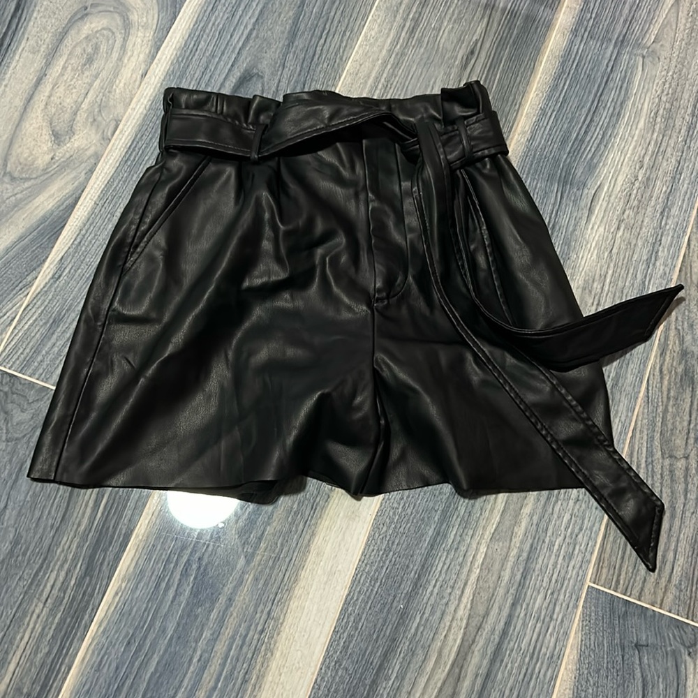 Paper Bag Faux Leather Shorts